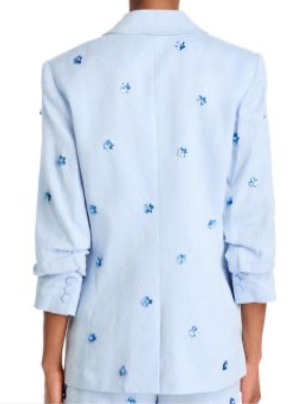 cinq a sept Light Blue Linen-Blend Blazer with flower embellishments - Picture 12 of 16